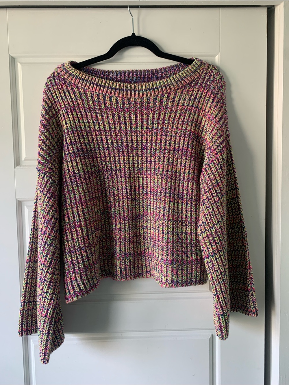 Y2K Neon Rainbow Metallic Ribbed Knit Women's Sweater MEDIUM